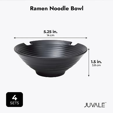 Large Melamine Soup Bowls with Chopsticks and Spoons for Ramen (Black, 4 Sets)