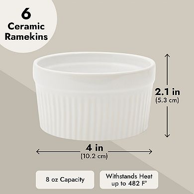 8 oz White Ceramic Ramekins for Baking, Creme Brulee, Souffle (6 Pack)