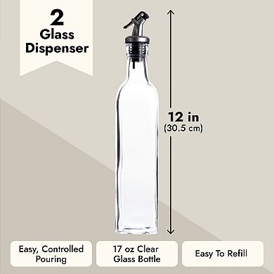 2-Pack Olive Oil and Vinegar Dispenser Set for Kitchen, Restaurant, 17oz/500ml