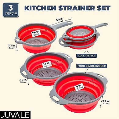 Collapsible Colander Strainer Set for Kitchen (Red, 3 Pack)