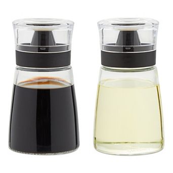 2 pc Small Oil And Vinegar Dispensers, 5.5 Oz Glass Bottles W/ No Drip Tops