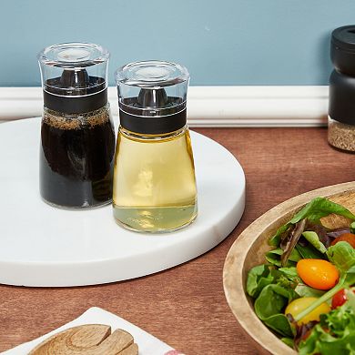 2 Piece Small Oil And Vinegar Dispensers, 5.5 Oz Glass Bottles W/ No Drip Tops