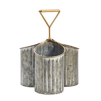 3 Compartment Galvanized Utensil Holder for Countertop (Rustic, 7.8x8x10.6 In)