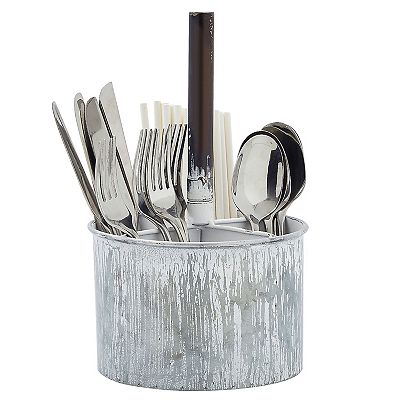 White Metal Paint Look Galvanized 4 Section Utensil Holder, Cutlery Holder, Utensil Caddy White Metal Paint Look Galvanized 4 Section Utensil Holder, Cutlery Holder, Utensil Caddy