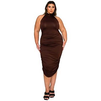 Plus Size Izzy Side Ruched Halter Neck Dress