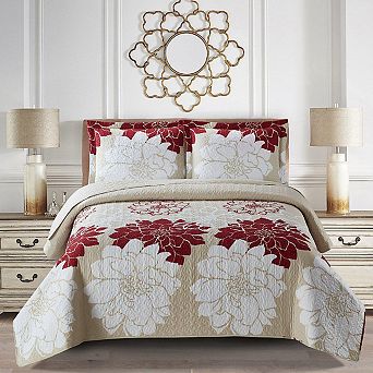 Helena Burgundy Reversible Quilt Bedspread Set