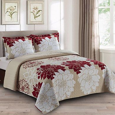 Helena Burgundy Reversible Quilt Bedspread Set