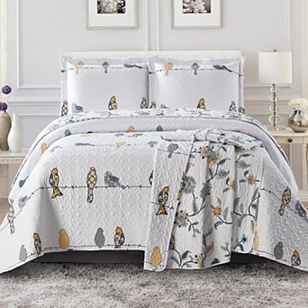 Ayat Paisley Bird Reversible Quilt Bedspread Set