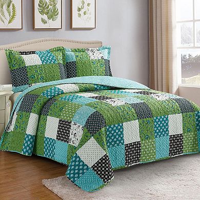 Rebekah Spring Garden Reversible Quilt Set Wrinkle-Free Coverlet Set