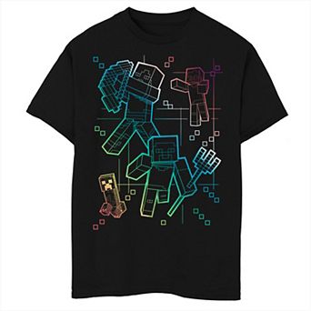 Boys 8-20 Husky Minecraft Characters In Gradient Lines Graphic Tee