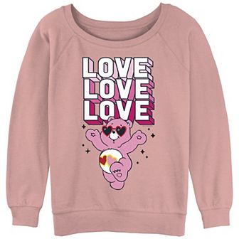 Juniors' Care Bears Love Stack Slouchy Terry Graphic Pullover