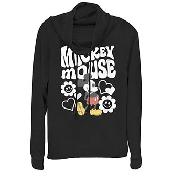 Disney's Mickey Mouse Juniors' Groovy Cowlneck Graphic Lightweight Long Sleeve