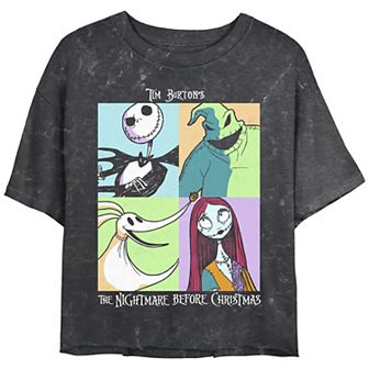 Disney's The Nightmare Before Christmas Juniors' Character Boxes Mineral Wash Cropped Tee