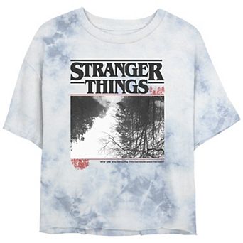 Juniors' Stranger Things Upside Down Curiosity Door Bombard Wash Cropped Tee