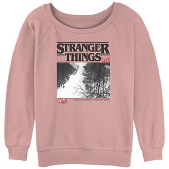 Juniors' Stranger Things Upside Down Trees Silhouettes Slouchy Terry Graphic Pullover