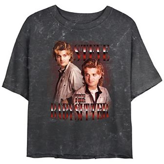 Juniors' Stranger Things Steve The Babysitter Mineral Wash Cropped Tee