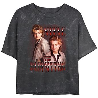 Juniors' Stranger Things Steve The Babysitter Mineral Wash Cropped Tee