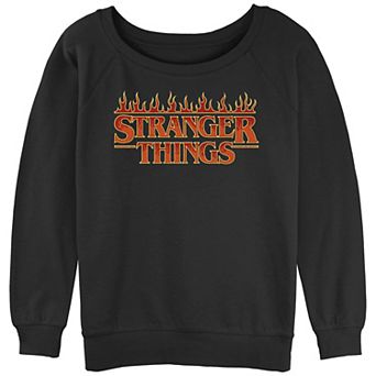 Juniors' Stranger Things Fire Logo Slouchy Sweatshirt