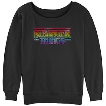 Juniors' Stranger Things Rainbow Logo Slouchy Sweatshirt