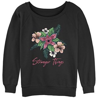 Juniors' Stranger Things Pink Flowers Slouchy Sweatshirt
