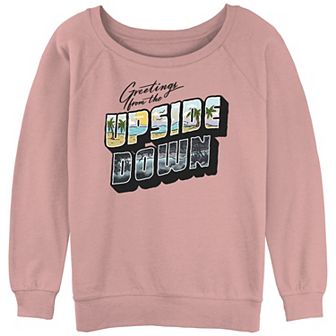 Juniors' Stranger Things Upside Down Greetings Slouchy Terry Graphic Pullover