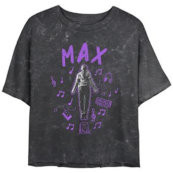 Juniors' Stranger Things Max Music Graveyard Mineral Wash Cropped Tee