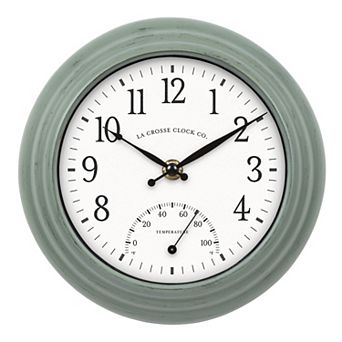 La Crosse Technology 8 in Indoor/Outdoor Sage Green Quartz Clock with Temperature