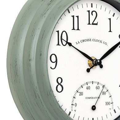 La Crosse Technology 8-in. Indoor/Outdoor Sage Green Quartz Clock with Temperature