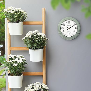 La Crosse Technology 8-in. Indoor/Outdoor Sage Green Quartz Clock with Temperature