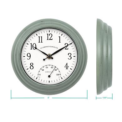 La Crosse Technology 8-in. Indoor/Outdoor Sage Green Quartz Clock with Temperature