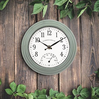 La Crosse Technology 8-in. Indoor/Outdoor Sage Green Quartz Clock with Temperature