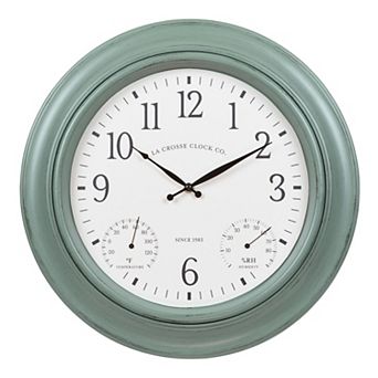 La Crosse Technology 18 in Indoor/Outdoor Sage Green Quartz Clock with Temperature & Humidity