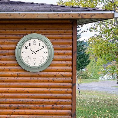 La Crosse Technology 18-in. Indoor/Outdoor Sage Green Quartz Clock with Temperature & Humidity