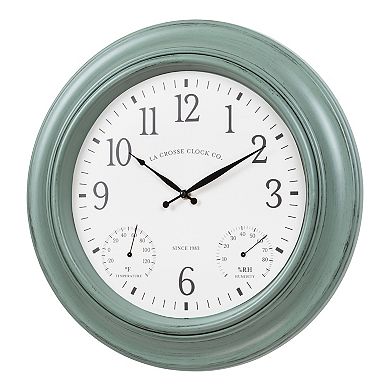 La Crosse Technology 18-in. Indoor/Outdoor Sage Green Quartz Clock with Temperature & Humidity