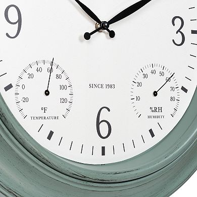 La Crosse Technology 18-in. Indoor/Outdoor Sage Green Quartz Clock with Temperature & Humidity