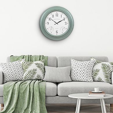 La Crosse Technology 18-in. Indoor/Outdoor Sage Green Quartz Clock with Temperature & Humidity