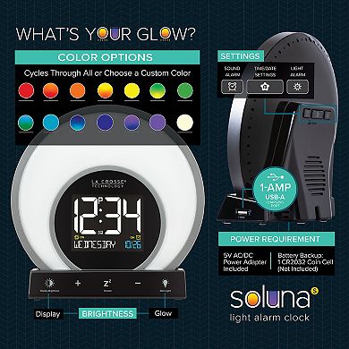 La Crosse Technology Soluna S Sunrise & Sunset Light Digital Alarm Clock with USB