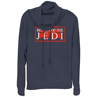 Juniors' Star Wars The Return Of The Jedi White And Red Logo Cowlneck Graphic Lightweight Long Sleeve
