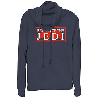 Juniors' Star Wars The Return Of The Jedi White And Red Logo Cowlneck Graphic Lightweight Long Sleeve