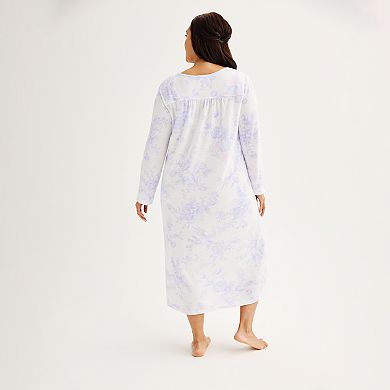 Plus Size Miss Elaine Essentials Honeycomb Long Nightgown