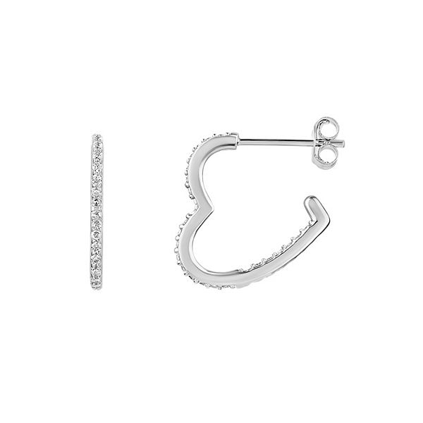 PRIMROSE Sterling Silver Cubic Zirconia Heart Shaped C-Hoop Earrings