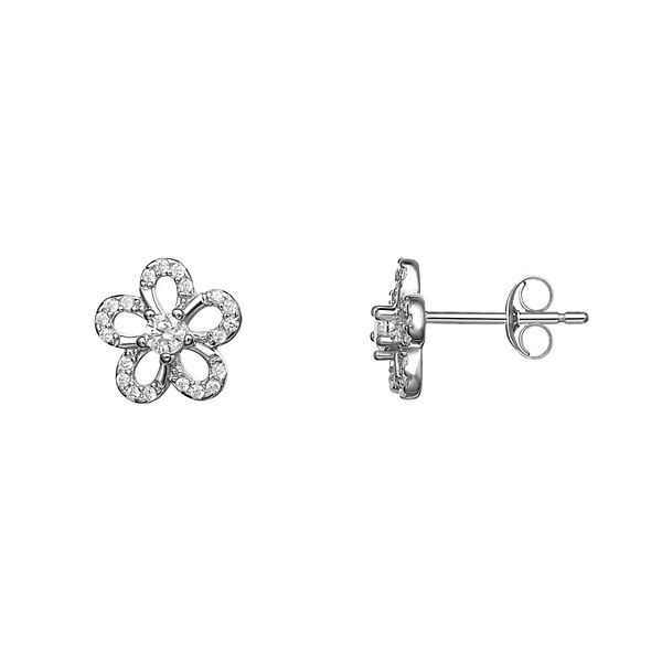 PRIMROSE Sterling Silver Cubic Zirconia Sweet Daisy Stud Earrings - Sterling