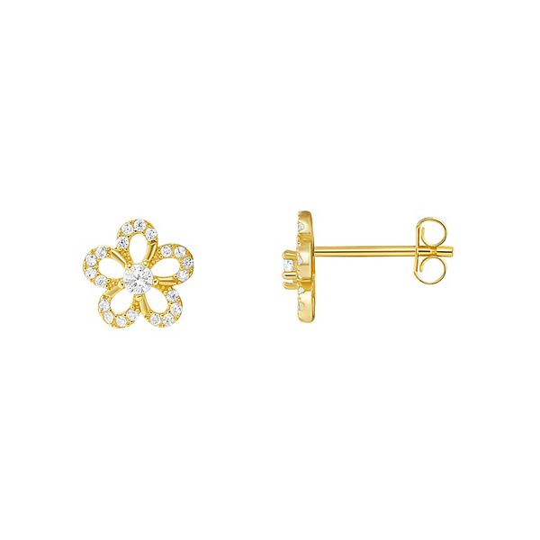 PRIMROSE Sterling Silver Cubic Zirconia Sweet Daisy Stud Earrings - Gold Tone