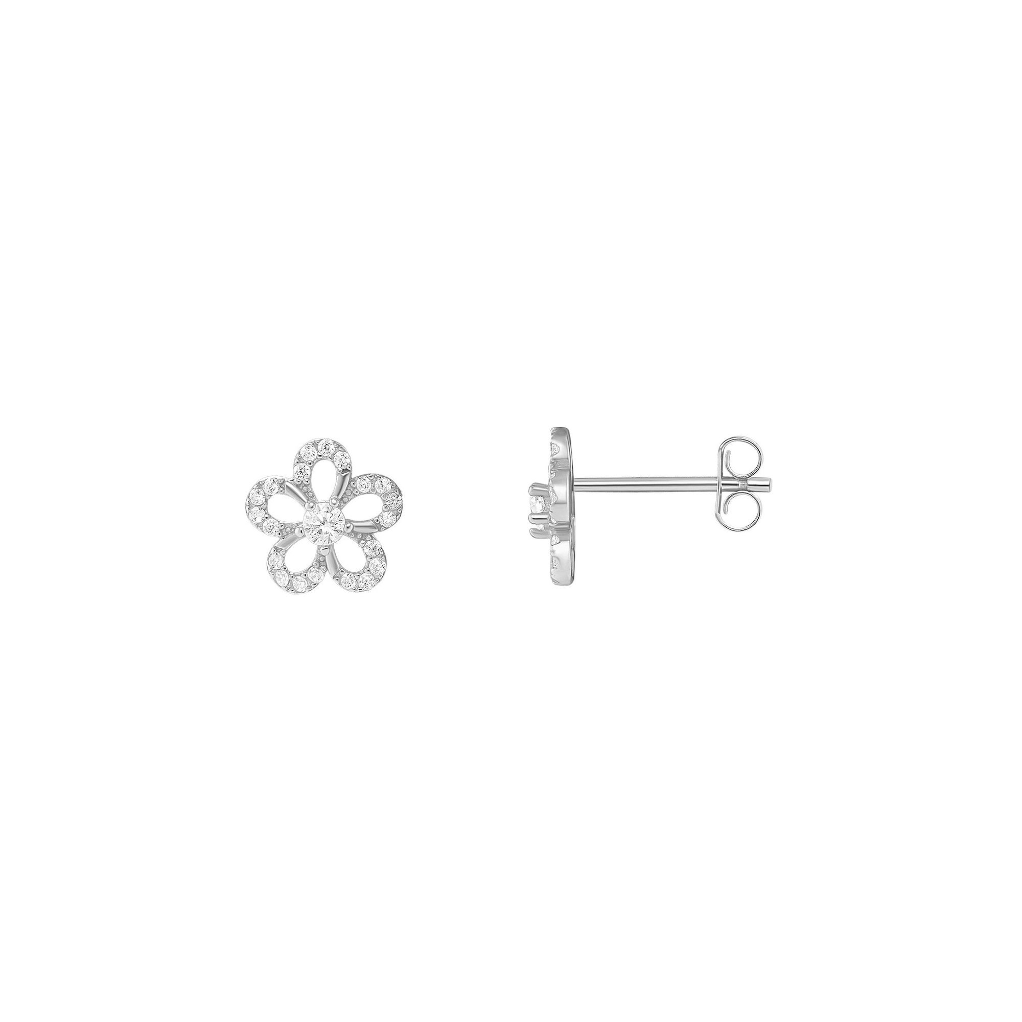 PRIMROSE Sterling Silver Cubic Zirconia Sweet Daisy Stud Earrings, Womens