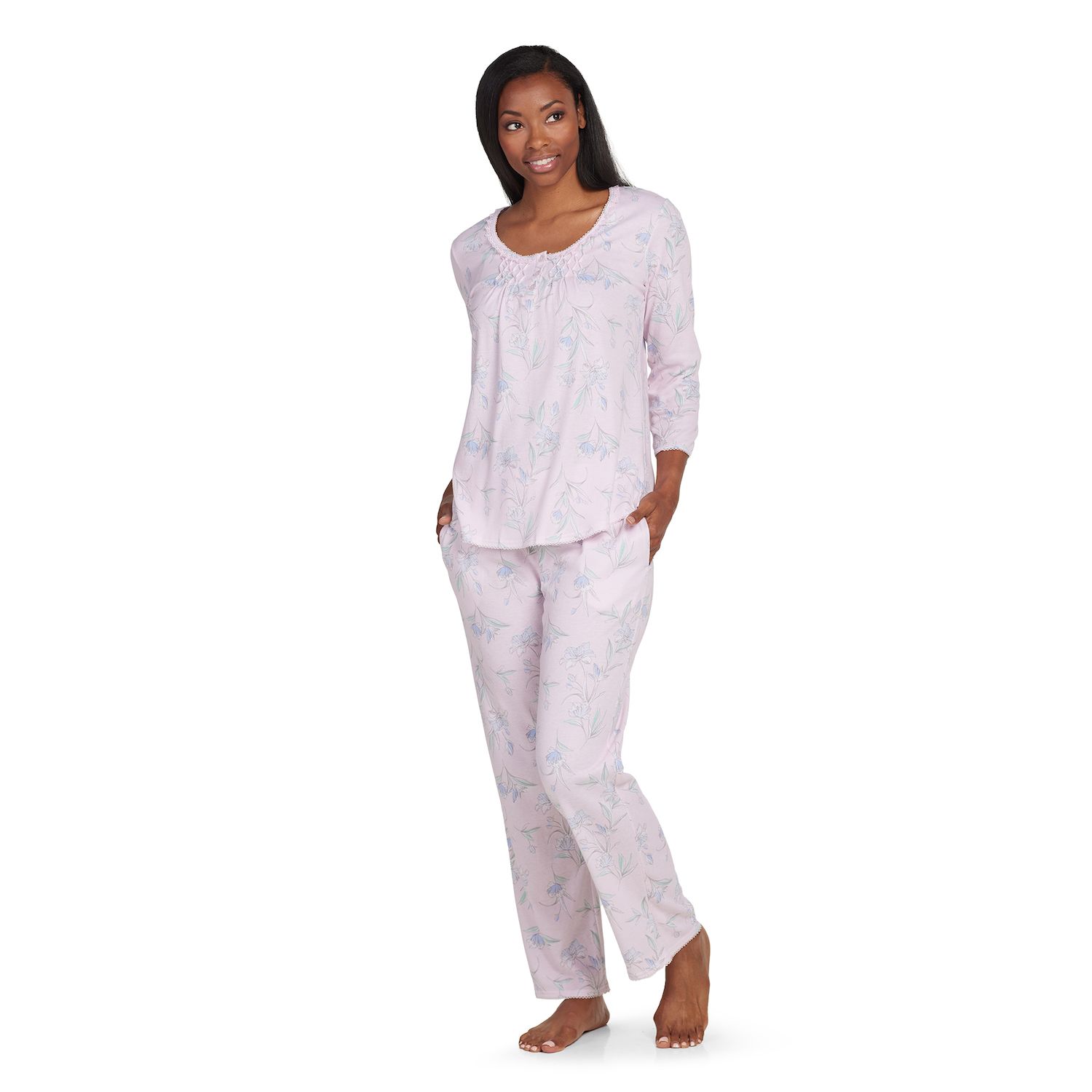 Petite Miss Elaine Essentials Soft Knit Short Sleeve Pajama Top & Cropped  Pajama Pants Sleep Set