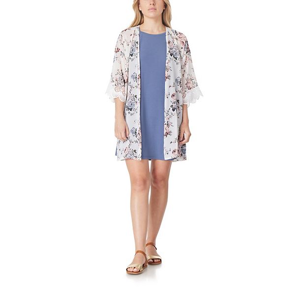 Juniors' WallFlower Kacie Swing Dress With Lace Trim Kimono