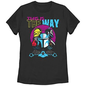 Juniors' Star Wars The Mandalorian Hyper Neon Sunset Graphic Tee