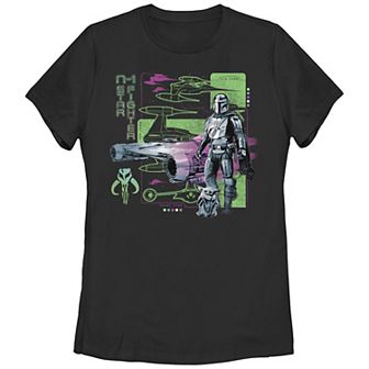 Juniors' Star Wars The Mandalorian Starfighter Front Top Blueprint Graphic Tee