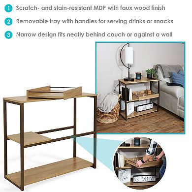 Sunnydaze Industrial 3-Shelf Sofa Table with Tray - Brown - 28.25 in