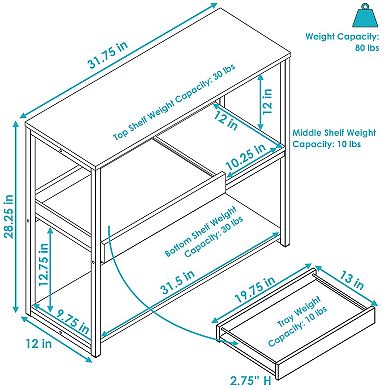 Sunnydaze Industrial 3-Shelf Sofa Table with Tray - Brown - 28.25 in